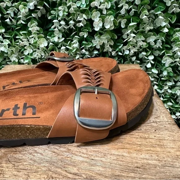 Earth Brown Woven Sandals with Buckle Accents - Picture 3 of 12